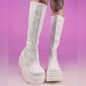 Demonia White Holo Shaker Boots